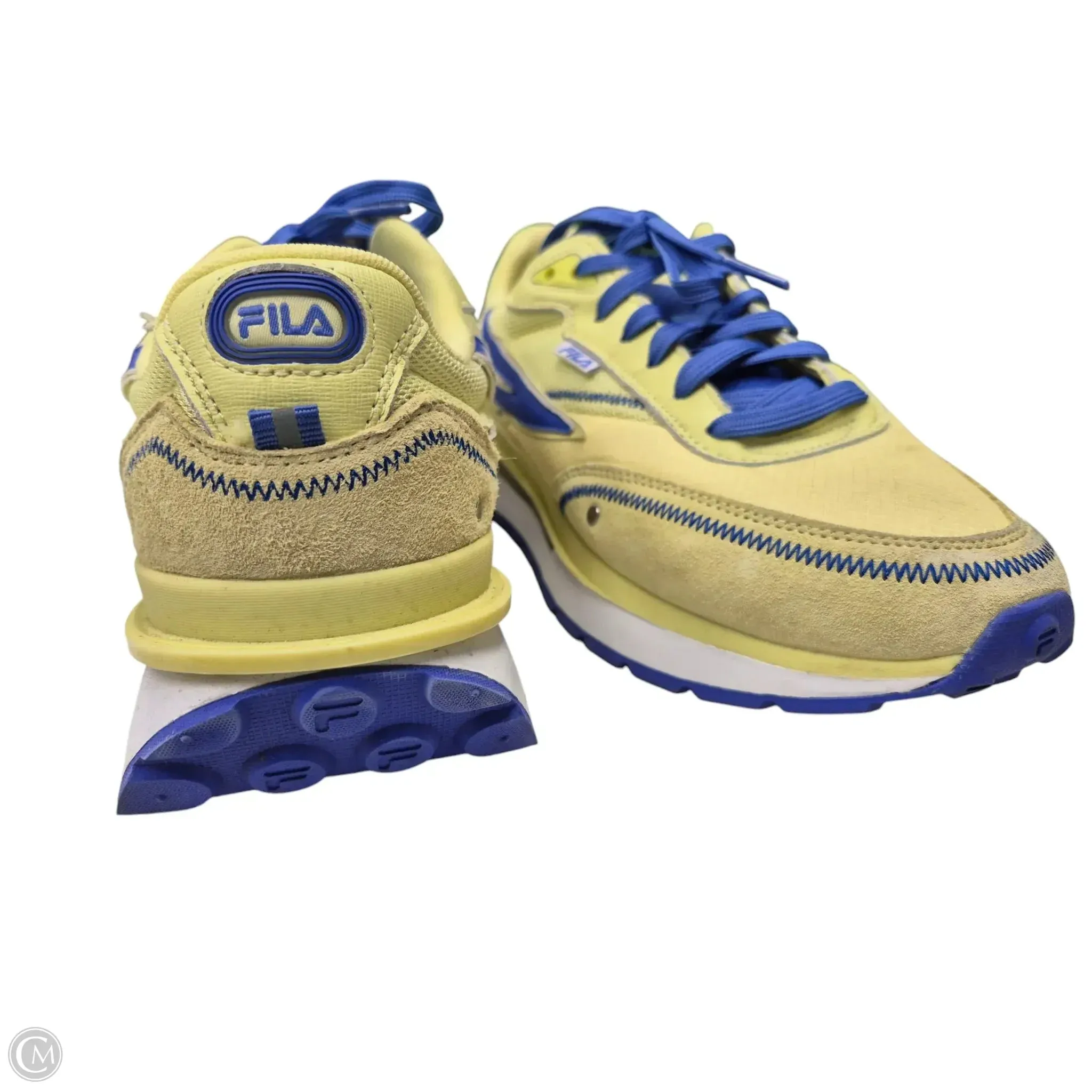 Shoes Athletic By Fila In Blue & Yellow, Size: 10