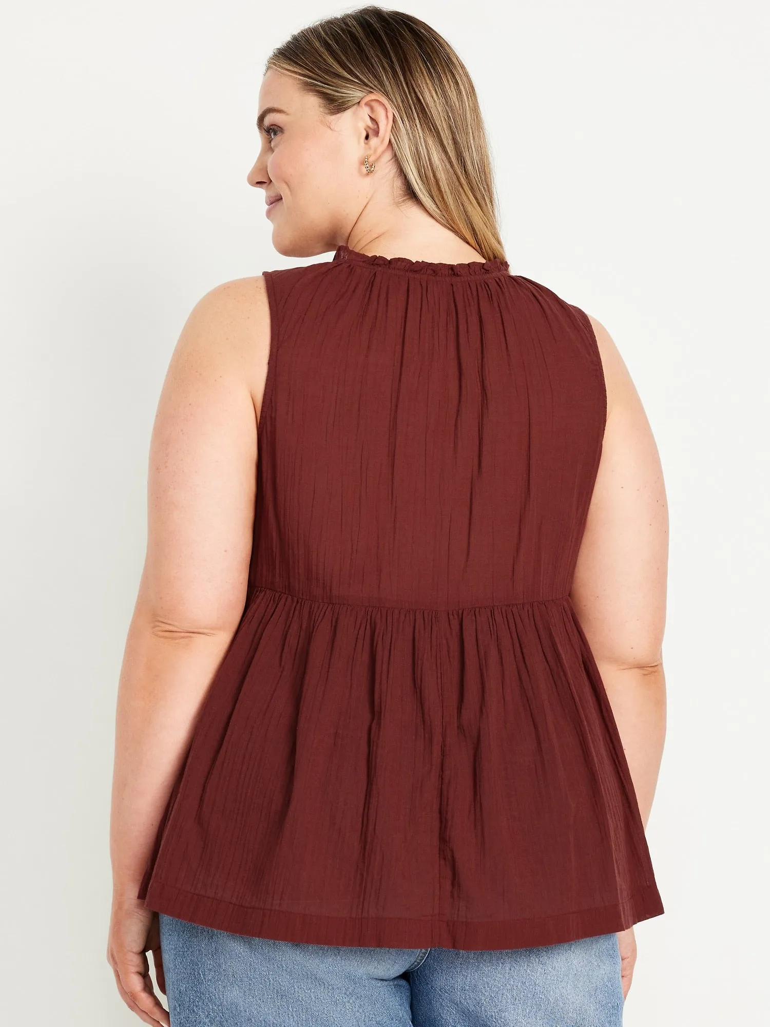 Sleeveless Crinkle Gauze Tie-Front Top