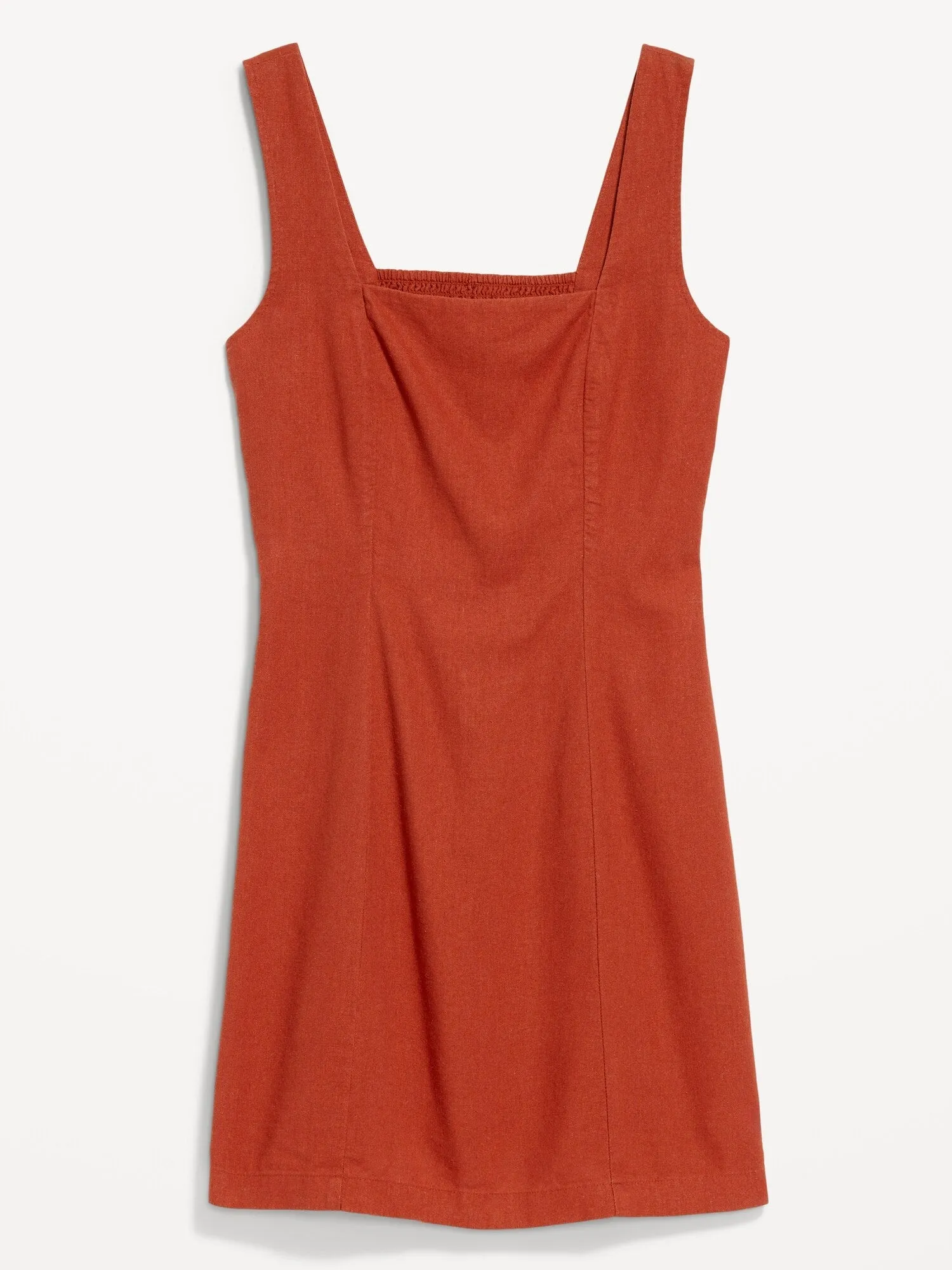 Square-Neck Linen-Blend Mini Dress