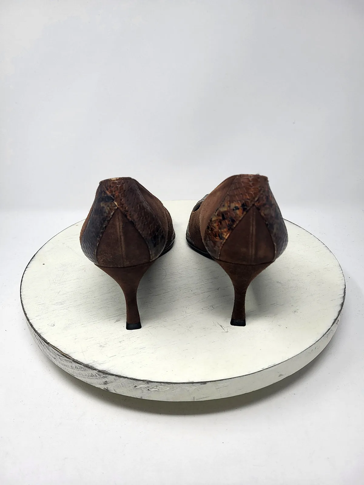 Stuart Weitzman Size 8N Brown Suede Snake Pumps