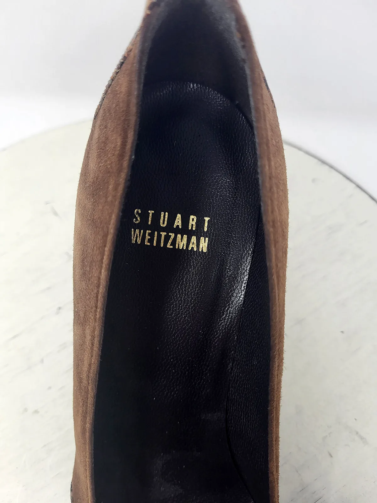 Stuart Weitzman Size 8N Brown Suede Snake Pumps