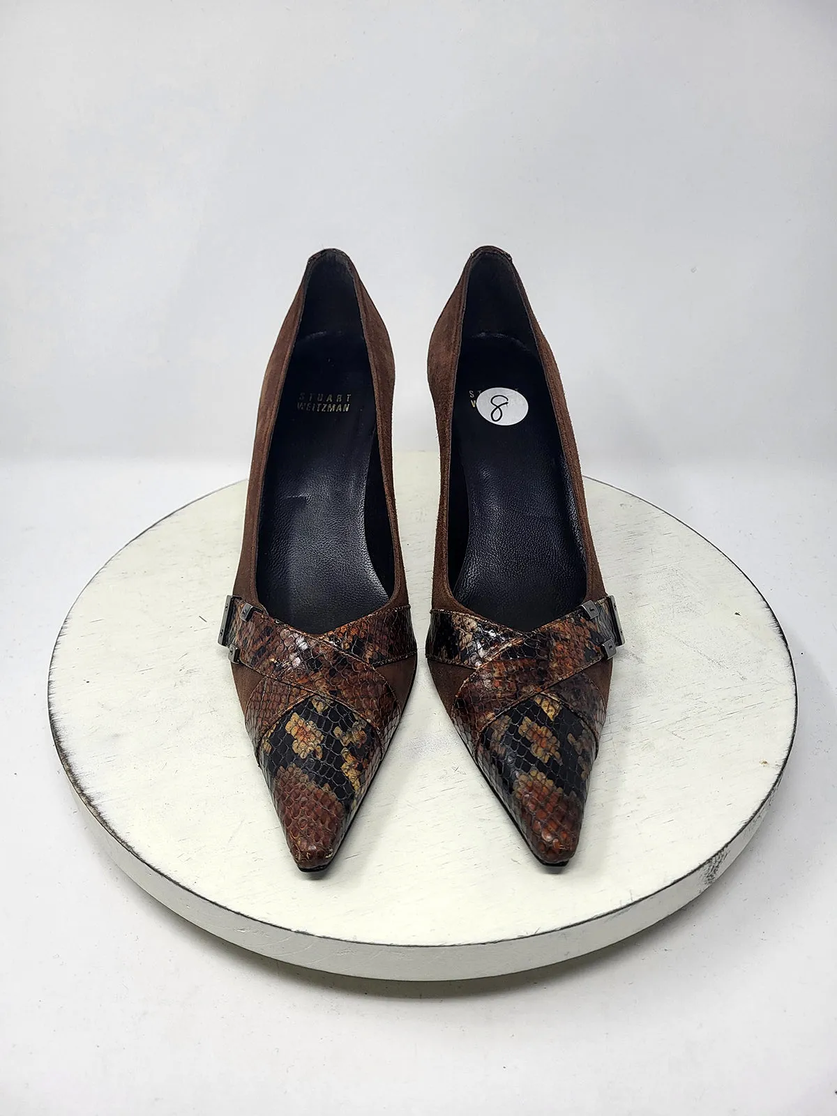 Stuart Weitzman Size 8N Brown Suede Snake Pumps