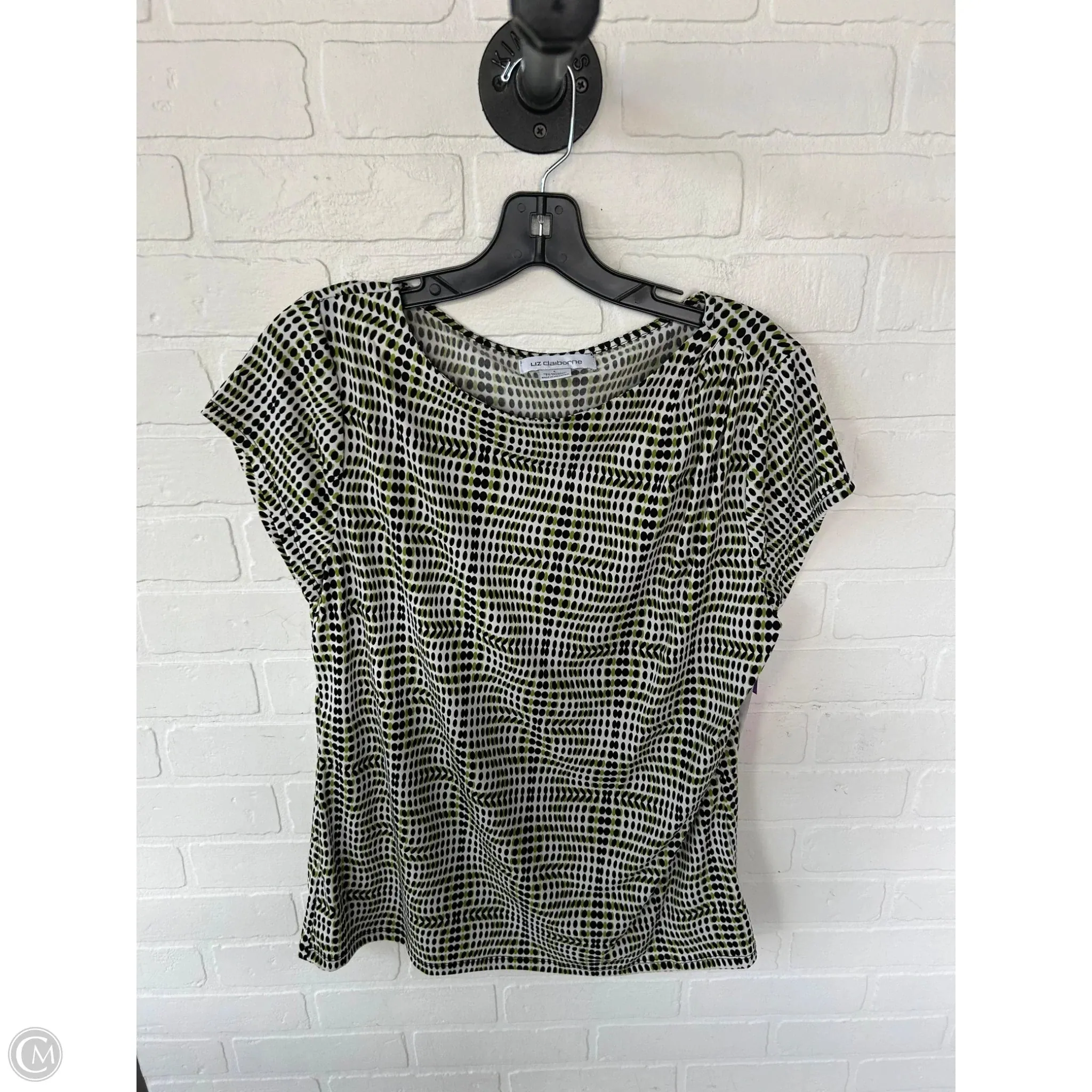 Top Short Sleeve By Liz Claiborne In Black & Green, Size: L