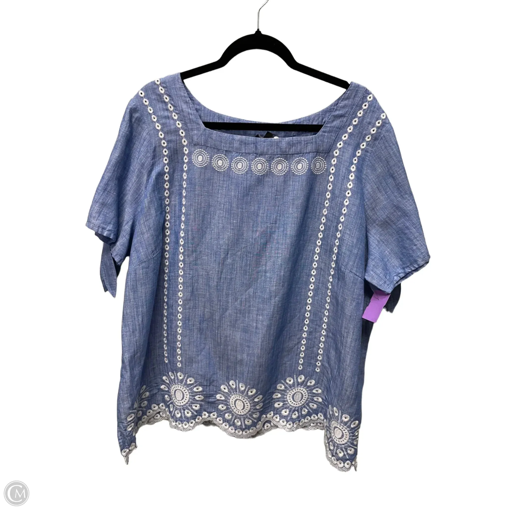 Top Short Sleeve By Talbots In Blue & White, Size: 2x