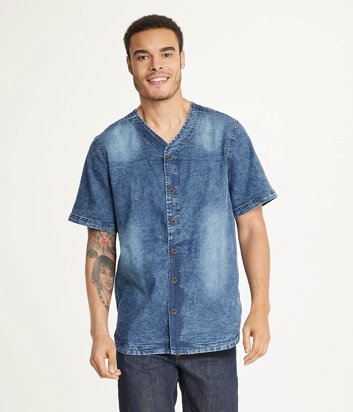 Trending Now Brooklyn Laundry Men's Baseball Denim Shirt Rinse Denim  Last Chance!