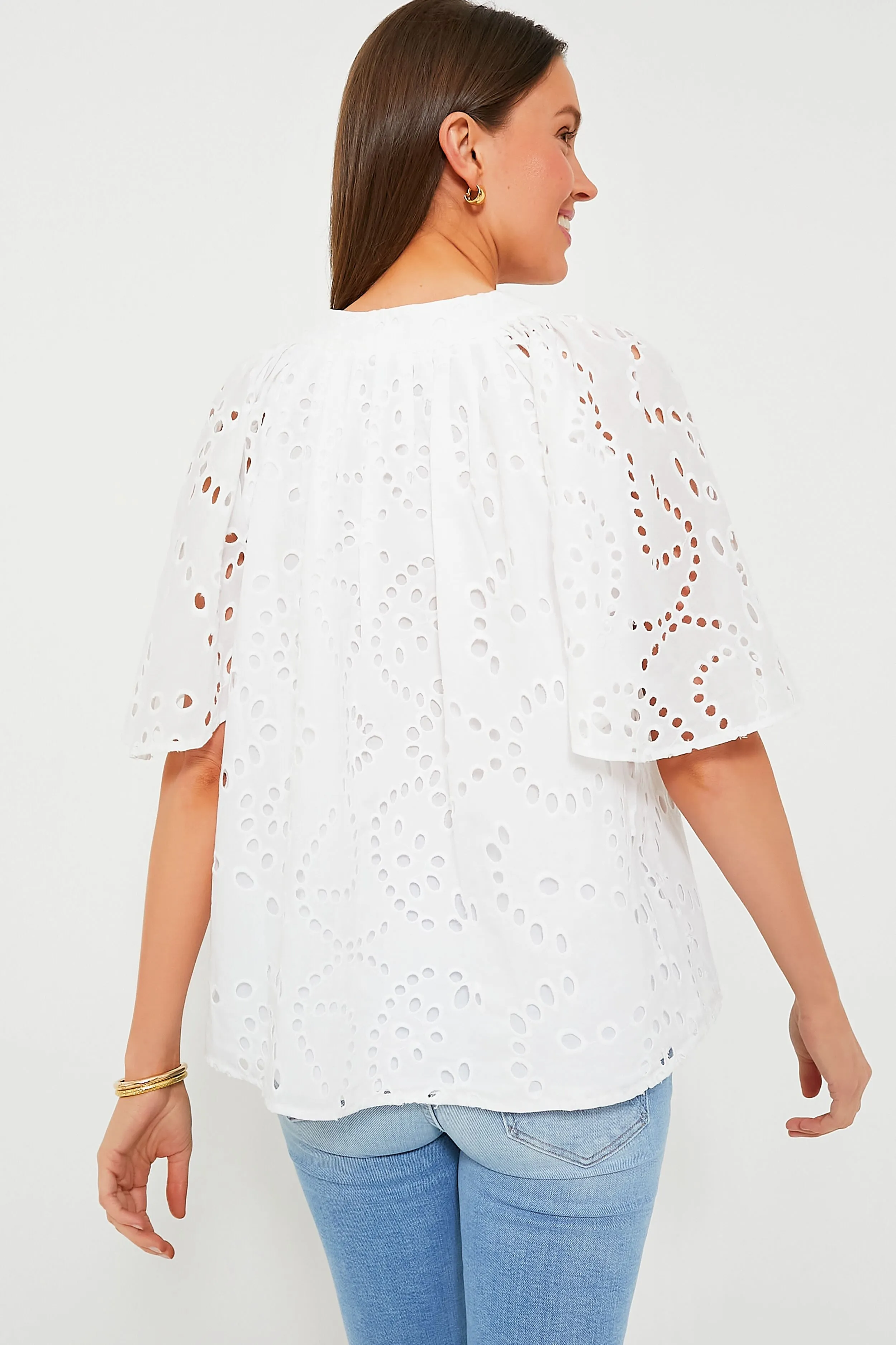 White Eyelet Finley Flutter Sleeve Top